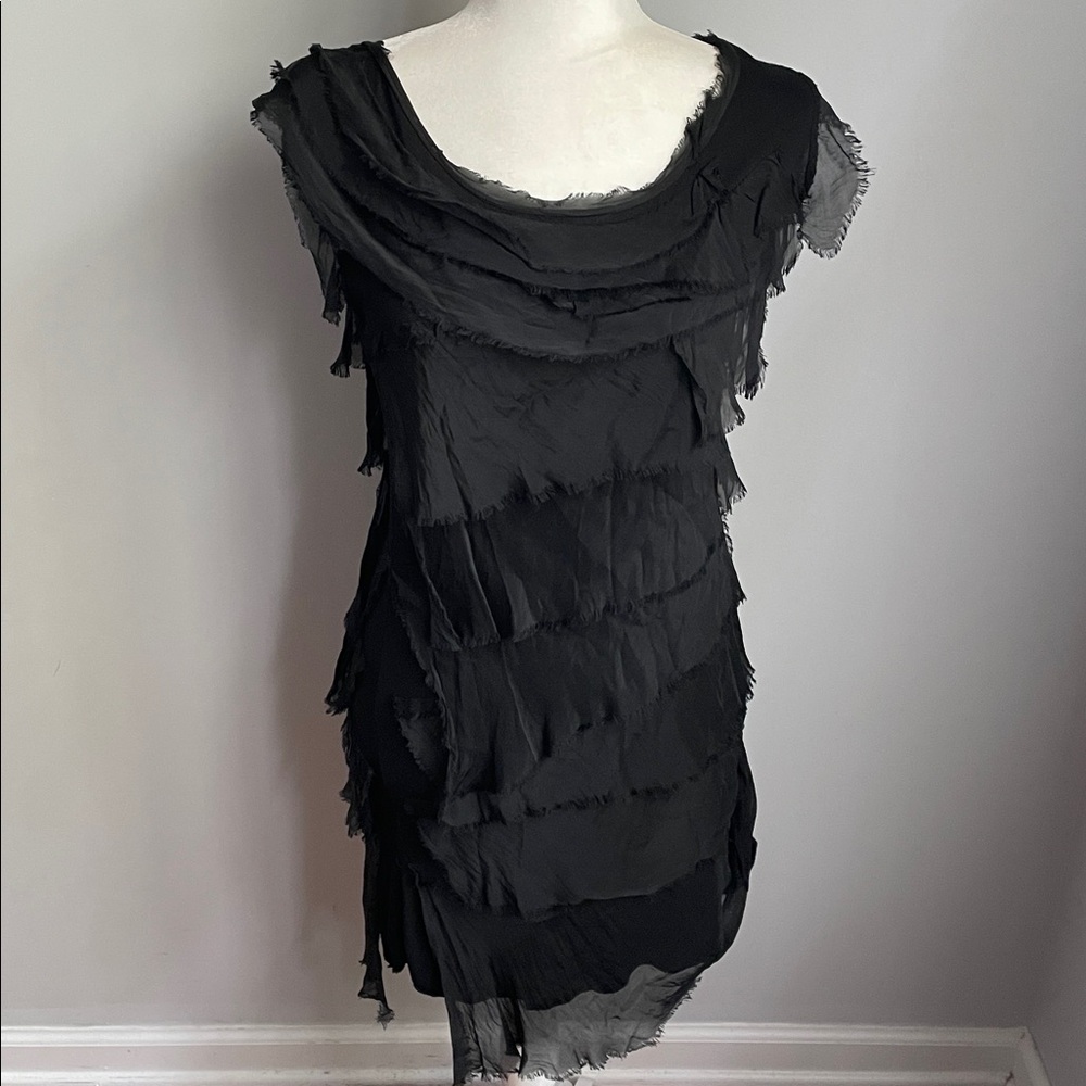Scandal Italy Black Sleeveless Silk Tiered Whimsigoth Dress Size Small